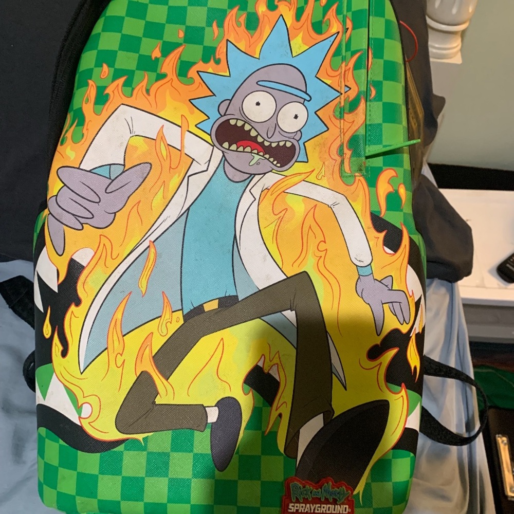 Rick and Morty Sprayground Limited Edition Green Checkered Backpack